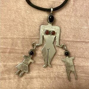 One of a kind silver pendant Mother Son Daughter